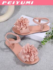 PEIYUMI Women's Sandals, Summer Beach Flower Decor Sandals, Elastic Stretch Band Design, Easy To Carry - Pink - View 2