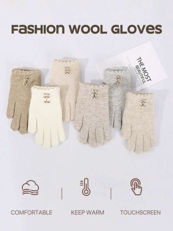 1 paire de gants élégants et chauds de mode pour femmes en hiver, gants en laine, gants de navettage mode épaissis, gants doublés de polaire chaude avec écran tactile, convenant pour la conduite, le cyclisme, les sorties quotidiennes décontractées, l'automne/l'hiver, accessoires pour Noël et Thanksgiving