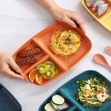 2/1pc Rectangular 3-Compartment Multi-Color Food Tray - Striped Design, Reusable, Lightweight, Suitable For Storing Snacks, Salads, Desserts, Fruits, And Various Meals - Multicolor - View 1