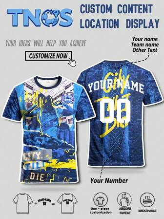 Camisetas de fútbol inglesas personalizadas, personalizables con nombres y números, nombres y números de equipos, camisetas deportivas europeas para exteriores, nuevas camisetas de fútbol para hombres y jóvenes con cuello redondo cómodas, con estampados de estilo urbano de Manchester City. Perfectas para partidos de fútbol ingleses para adultos, entrenamiento de fútbol, acondicionamiento físico diario y regalos casuales, con valor conmemorativo para los fanáticos del fútbol inglés.