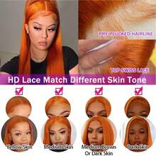 34 Inch 13x4 Lace Front Wigs Human Blended Hair Pre Plucked With Baby Hair 200% Density Straight HD Transparent Lace Frontal Wigs Human Blended Hair For Women Glueless Wigs Human Blended Hair Natural Black Color