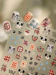 一套可爱卡通狗狗美甲贴纸，3D立体浮雕设计，自粘式美甲贴，可重复使用DIY美甲装饰，可爱美甲配件，优雅礼物
