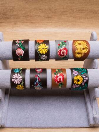 1条时尚刺绣彩色花朵手链，尺寸可调节