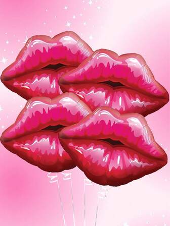 2/4件套浪漫红唇气球套装，红唇气球装饰，适用于周年纪念装饰、新娘送礼会、单身派对、情人节单身派对、亲吻气球装饰派对、女孩生日派对用品、告别仪式装饰、婚礼、订婚等场合。