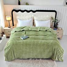 1pc Thick, Oversized, Tasseled, Laser Cut Faux Fur Plush Fleece Blanket, Cozy Milk Green Color, Soft Texture, Anti-Static, Reversible, Versatile For Indoor & Outdoor Use, Suitable For Office Nap, Sofa, Travel, Air Conditioning, All-Season, Whole Family - Fruit Green - View 4