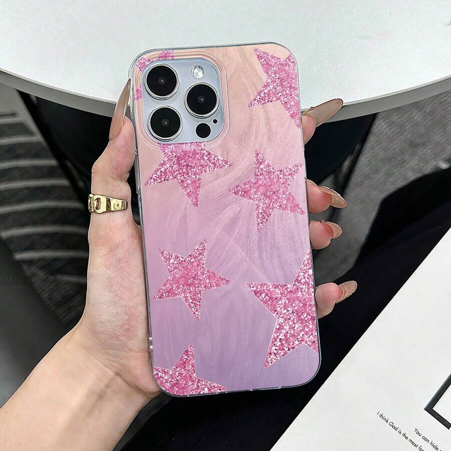 Funda para teléfono con estrella rosa brillante, compatible con teléfonos , 17, 16 Pro Max, 15 Pro Max, 13 y 12. Fabricada en TPU resistente, con esquinas reforzadas con airbag y un vibrante diseño brillante. Perfecta para quienes aman brillar y un regalo elegante para amigos y seres queridos. - transparente - Ver 1