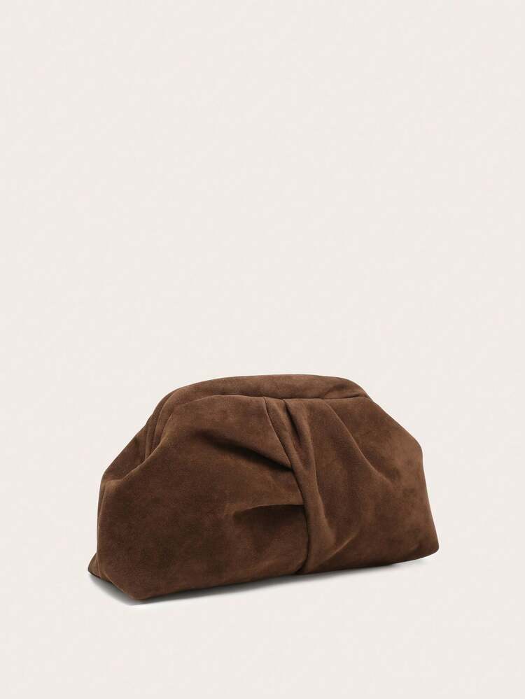 Women's Clutch Wallet With Suede Ruched Cloud Pattern Design, Large Capacity And Multifunctional, Fashion Minimalist Style, Suitable For Shopping And Outings - Coffee - View 2