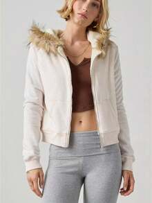 Y2k Zip Up Hoodie Fur Hooded Jacket Graphic Hoodie Grunge 2000s Clothing For Women Crop Winter Coats Streetwear - trắng - Xem 1