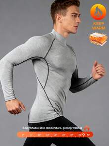 Mens 3Pcs Thermal Compression Long Sleeve Top Fleece Lined High Neck For Running Skiing Gym Snow - Black - View 6
