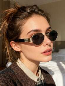 1pc Retro European & American Style Metal Oval Frame Women's Fashion Glasses, High Quality Street Fashion Stylish Glasses