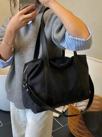 Bolso de gran capacidad, de lona, tipo tote, de moda para viajes, bolso de mano, bolsa de compras, adecuado para la universidad, ir y venir del trabajo, viajes de corta distancia