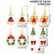 Christmas Tree Earrings Set, Oil-Dripping Snowflake Elk Pendant Stud Earrings, Bow Christmas Cap Earrings Colorful Christmas Tree Earrings, Christmas Party Earrings - Gold - View 11