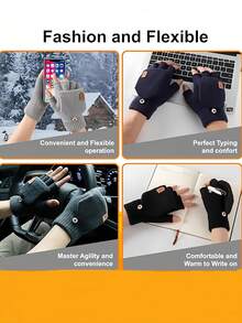 Winter Knitted Thermal Half-Finger Gloves With Flip-Up Convertible Mittens Unisex Snap Fastening Gloves Winter Thermal Touchscreen-Compatible Half-Finger Gloves Suitable For Cycling Hiking And Winter Outdoor Activities Women's Fingerless Gloves Fitness Gloves Fitness Accessories Cycling Accessories - Multicolor - View 7