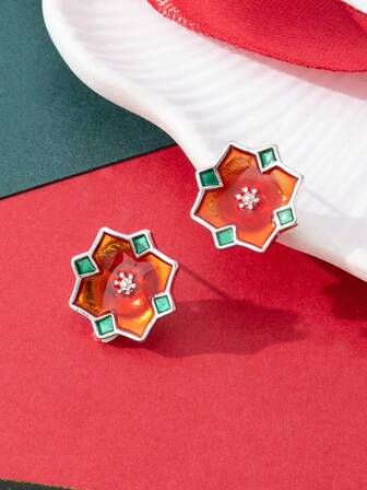 1 par de pendientes minimalistas de moda con cinta navideña