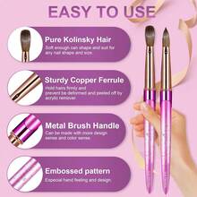 Kolinsky Acrylic Nail Brush, Suitable For Acrylic Nails, Professional Nail Brush, Purple Gradient Embossed Handle, Nail Extension Tool, Nail Painting Brush, Suitable For Acrylic Powder Nails, DIY Home Nail Salon - Purple - View 3