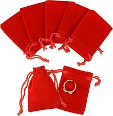 2025Nydotd 100pcs 2 X 2.8 Inch Black Velvet Cloth Jewelry Pouches Velvet Drawstring Bags Christmas Candy Gift Bag Pouch For Wedding Favors Gifts, Event Supplies Party Favors - 紅色 - 查看 7