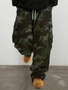 Men's Casual Fashionable Cargo Pants, Outdoor Camouflage Work Trousers, Autumn/Winter - Army Green - View 4