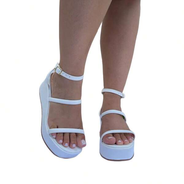 Sandália Anabela Feminina Plataforma Confortável Leve