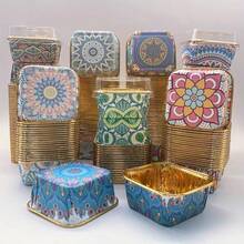 50pcs/Set Bohemian Style Square Cupcake Liners, Heat-Resistant Paper Cups With Gold Foil, Disposable Muffin Cups, Suitable For Party, Wedding, Birthday, Lid Optional - Green 1 - View 5