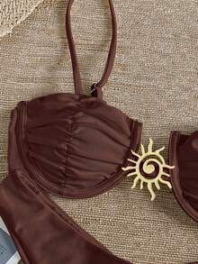 Bikinx 性感金属首饰纯色比基尼女士泳衣套装，适合夏季海滩度假