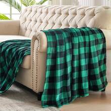Hrow Blanket For Couch, Green & Black Checkered Flannel Blanket, Cozy & Soft Buffalo Plaid Decor Blanket For Women, Men - Kẻ sọc xanh lá cây/đen - Xem 4