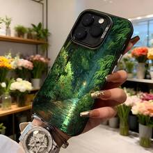 Funda para telefono de estilo natural verde con estampado de bosque tropical y texto CASENO para uso diario en entornos urbanos y naturales Aplicable a los teléfonos de la serie Apple y Galaxy - Blanco - Ver 6