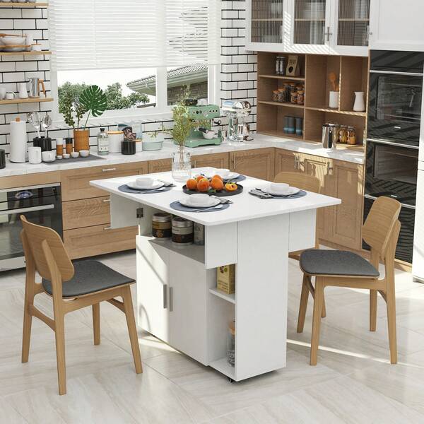 Tavolo pieghevole portatile, piccolo tavolo da pranzo pieghevole, tavolo da cucina mobile con 4 ruote, tavolo con superficie di appoggio, per piccoli spazi in sale da pranzo e cucine, bianco - 100x70x77cm