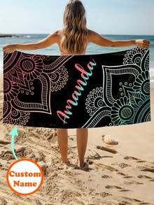 1 pezzo Asciugamano da spiaggia personalizzato con testo personalizzato, asciugamano da nuoto super assorbente, coperta da spiaggia confortevole, asciugamano da piscina alla moda, tappetino da yoga raffinato, accessori da spiaggia, regalo essenziale per le vacanze, in varie misure, adatto per uomo e donna