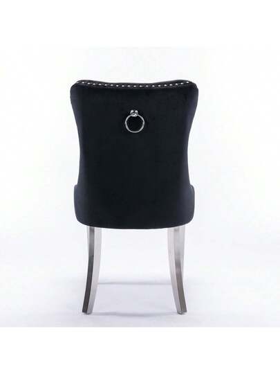 Furniture, Nikki Moderne Collection, High End Upholstered Solid Wood Contemporary Dining Stoel Chrome Stainless Steel Legs Nail Ornament, Set Of 2, Grijs Chrome, DE1701GY view 6