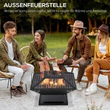 Outsunny Garden Fire Pit With Grill And Spark Guard, Black Steel 45x45x34cm, Includes Coat Hooks For Cozy Evenings Outdoors - 1 - View 3