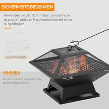 Outsunny Garden Fire Pit With Grill And Spark Guard, Black Steel 45x45x34cm, Includes Coat Hooks For Cozy Evenings Outdoors - 1 - View 5