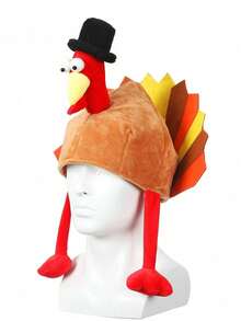 1pc Thanksgiving Turkey Hat- Novelty Lightweight Polyester Knit Hat With Camouflage Pattern & Animal Theme, Christmas Turkey Plush Running Hat, Holiday Party Supplies,Machine Washable, Suitable For Thanksgiving Dress Up Parties, Thanksgiving Decorations, Role Playing, Carnivals, Suitable For Women And Men - Multicolor - View 5