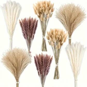 135pcs Boho Chic Artificial Hare's-Tail Grass & Bunny Rabbit Tails - Faux Pampas Flowers For All Seasons, Perfect For Home Decor, Tabletop, Christmas, Halloween, Easter, Thanksgiving