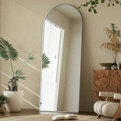 Arched Full Length Floor Mirror, 64" Silver Standing Mirror With Shatter-Proof Glass