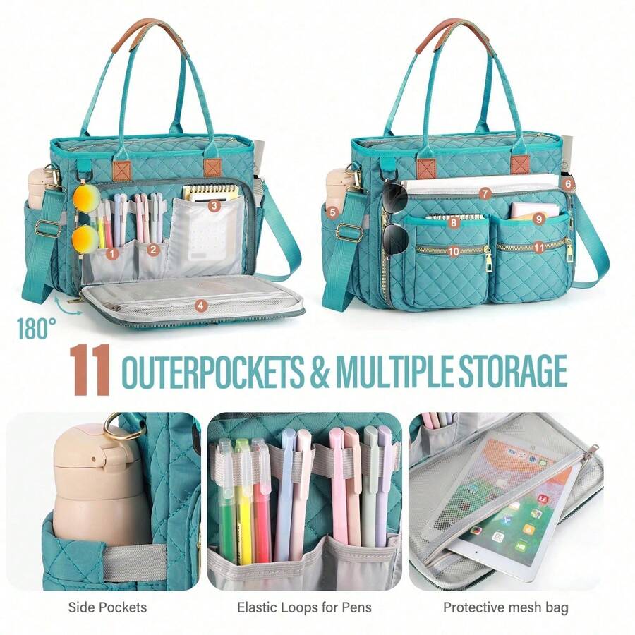 Laptop Bag For Women,Large Capacity Teacher Nurse Professional Work Multi-Functional Organizer Bag,For Office,College,Travel,Business,Daily Use - 綠色 - 查看 1