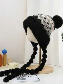 Eine Plüschmütze für Frauen und Mädchen, Studentinnen für den Winter, Weihnachten, Outdoor-Reisen, Zusammenkünfte, Festivals, mit zusätzlicher Samt-Isolierung, Kälteschutz, Ohrenschutz, dicke Wollmütze, vielseitig einsetzbar, süß und modisch gestrickte Mütze, Beanie