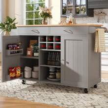 Modern Kitchen Island (102*45*92cm), Kitchen Cabinet, Sideboard, Dining Cart With Wood Grain, Buffet, Dining Table, Multifunctional With Storage Space, Grey