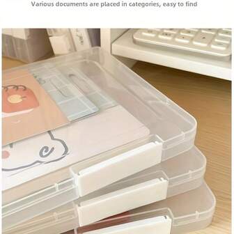 1pc Stackable A4/A5 Paper File Storage Box, Transparent Desktop Document Organizer Box With Cover For Forms, Instructions, Certificates, Contracts, Receipts, Exam Papers