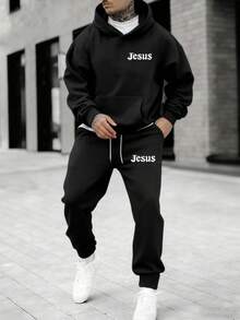 SECRET BASE Men's Religious "Jesus" & Cross Graphic Hoodie And Sweatpants Set - Oversized Streetwear TracksuitSECRET BASE Men's Religious "Jesus" & Cross Graphic Hoodie And Sweatpants Set - Oversized Streetwear Tracksuit - màu đen - Xem 3