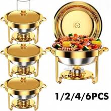 Golden Stainless Steel Buffet Warmer 1/2/4/6 Sizes With Lid Catering Container For Wedding Party New Year Cooking Only - Gold - View 2