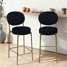 MoolSun 29 Inch Bar Stool Set - Counter Height Stool, Velvet Counter Stool, High Stool With Backrest And Metal Legs, Medieval Modern Bar Chair For Kitchen Island, Dining Room Chair - 黑色 - 查看 1