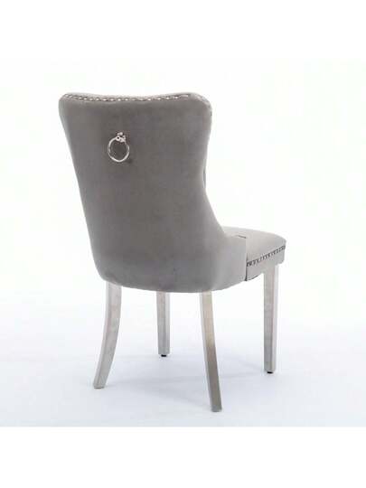 Furniture, Nikki Moderne Collection, High End Upholstered Solid Wood Contemporary Dining Stoel Chrome Stainless Steel Legs Nail Ornament, Set Of 2, Grijs Chrome, DE1701GY view 5