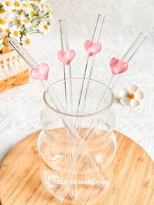 1/2/4/6/8 Piezas Conjunto de Pajitas de Vidrio Reutilizables con Decoración de Corazón Rosa, Pajitas de Vidrio Curvas Claras y Lindas con Cepillo de Limpieza, para Vasos de Agua, Accesorios de Cocina, Decoración de Pajitas, Bebidas Frías, Leche, Té, Café, Batidos, Cocinas, Restaurantes, Fiestas de Cócteles, Regreso a Clases, Regalos Divertidos para Novias/Novios, Padres, Amigos, Suministros Navideños, Año Nuevo, Día de San Valentín. - Rosa D - Ver 12