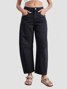Women's Casual Retro Blue Wide-Leg Jeans, Spring/Summer Black - Black - View 2