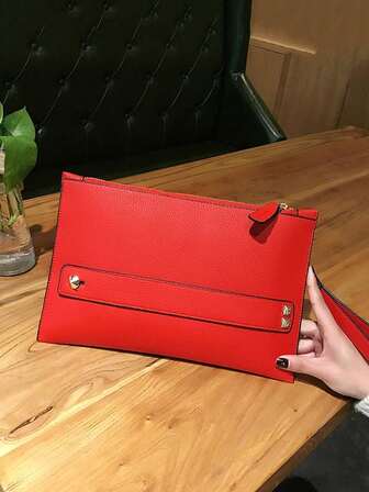 New Fashion Large Capacity Square Clutch Bag, Animal Embossed Solid Color Elegant Multifunctional Handbag, Casual Minimalist Suitable For Office Ladies, College Students, Wristlet