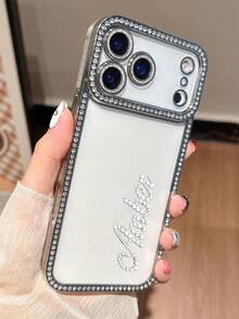 【定制】个性化奢华闪亮透明水晶水钻字母名字设计手机壳，适用于 17/16/15/14/13/12 Pro Max/14/15/16 Plus，防震保护套，旅行收纳包 - 銀色 - 查看 11
