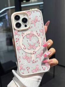 1pc Christmas Style Phone Case, New Year Creative Acrylic Personalized Pattern Magnetic Wireless Charging Anti-Drop Phone Case Suitable For IPhone 16 15 14 13 12 11 Pro Max, Apple Protective Cover, Transparent Phone Case, Christmas Gifts