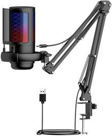 Micrófono de Condensador USB,Micrófono Streaming, RGB Microfono PC, Sensor de Llave para silenciar patrón Polar cardioide Audio Chat en Línea para Pc     Grabación de juegos - 1 - Ver 9