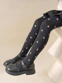 4 Pairs Girls' Heart & Bow Print Tight Leggings, High Density Knit, All Season - Multicolor - View 4