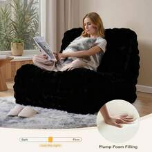 Bean Bag Chair,Withe Oversized Bean Bag Chair For Adults,Memory Foam Plush Faux Fur Lazy Floor Beanbag Chairs,No Assembly Required,Comfy Reading Nook Chairs For Bedroom Living Room Office - màu đen - Xem 4